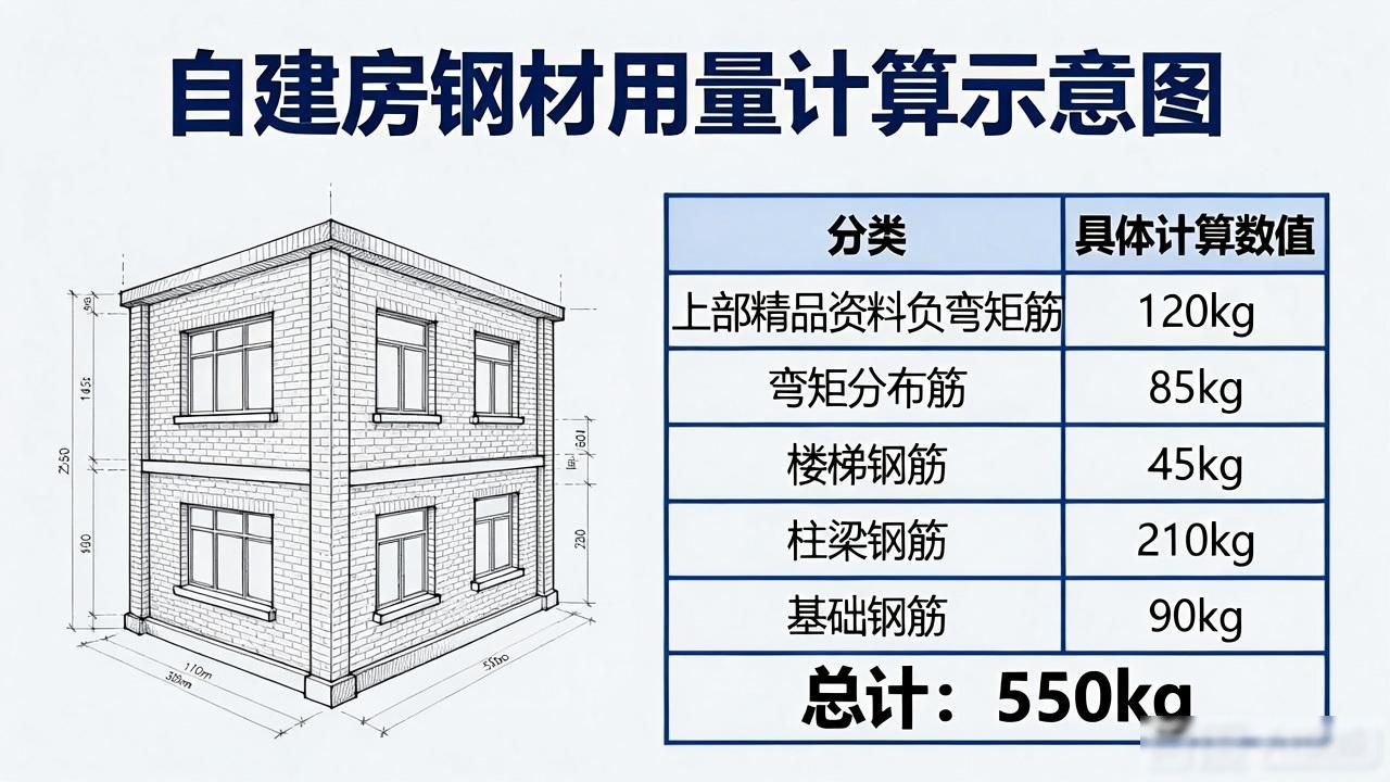 自建房钢材用量怎么算？2层砖混楼钢筋水泥清单