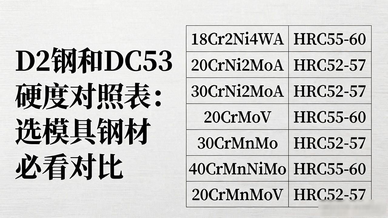 常见钢材硬度对照表HRC_钢材硬度排名表洛氏硬度HRC_d2钢材和dc53刚对照表