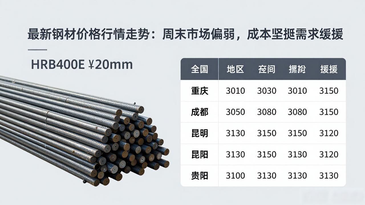 最新钢材价格行情走势：周末市场偏弱，成本坚挺需求放缓