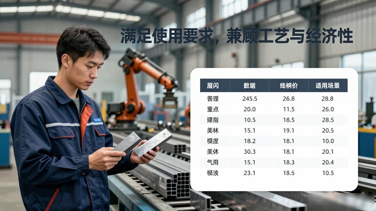 钢材选用原则：满足使用要求，兼顾工艺与经济性