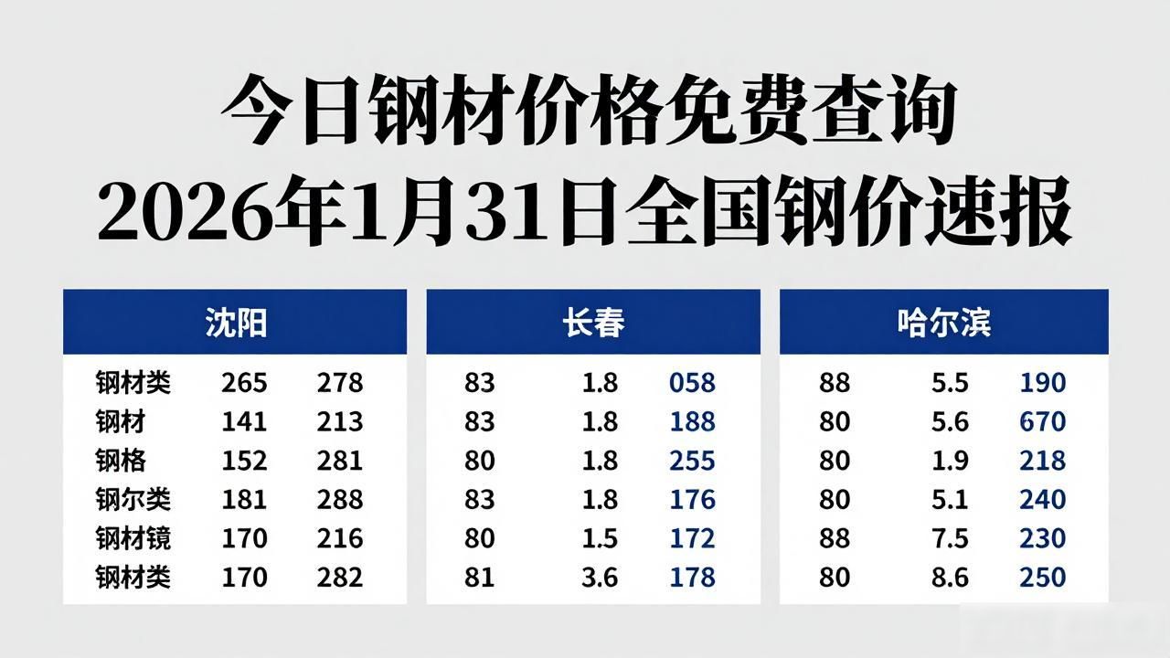 今日钢材价格免费查询 2026年1月31日全国钢价速报