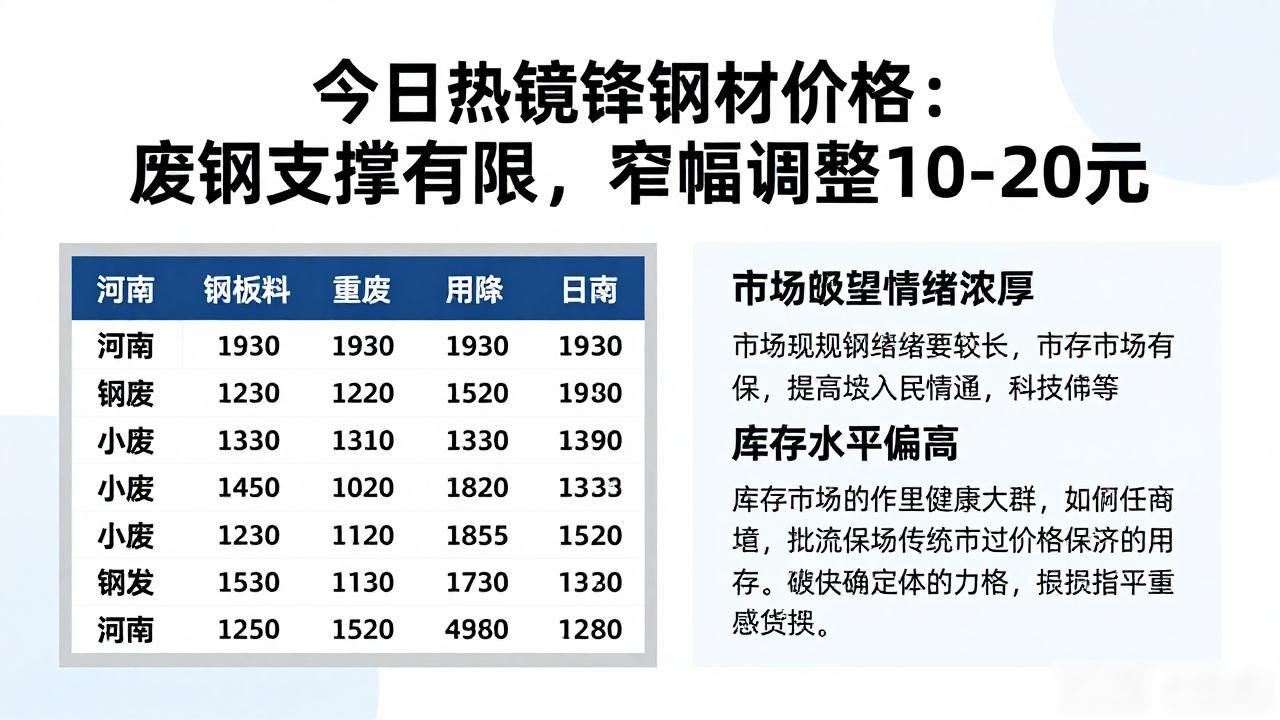 今日热镀锌钢材价格：废钢支撑有限，窄幅调整10-20元