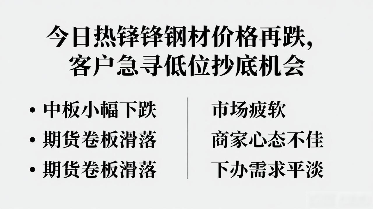今日热镀锌钢材价格再跌，客户急寻低位抄底机会