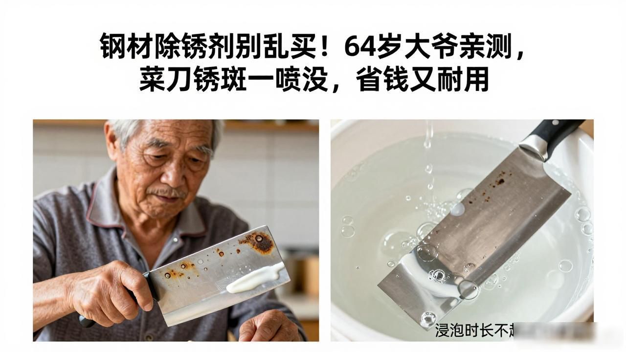 钢材除锈剂别乱买！64岁大爷亲测，菜刀锈斑一喷没，省钱又耐用