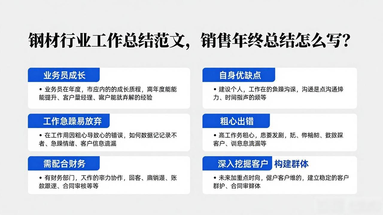 钢材行业工作总结范文，销售年终总结怎么写？