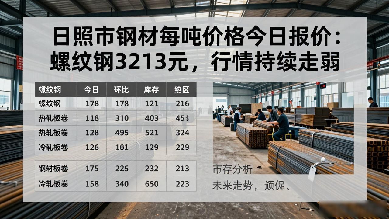 日照市钢材每吨价格今日报价：螺纹钢3213元，行情持续走弱