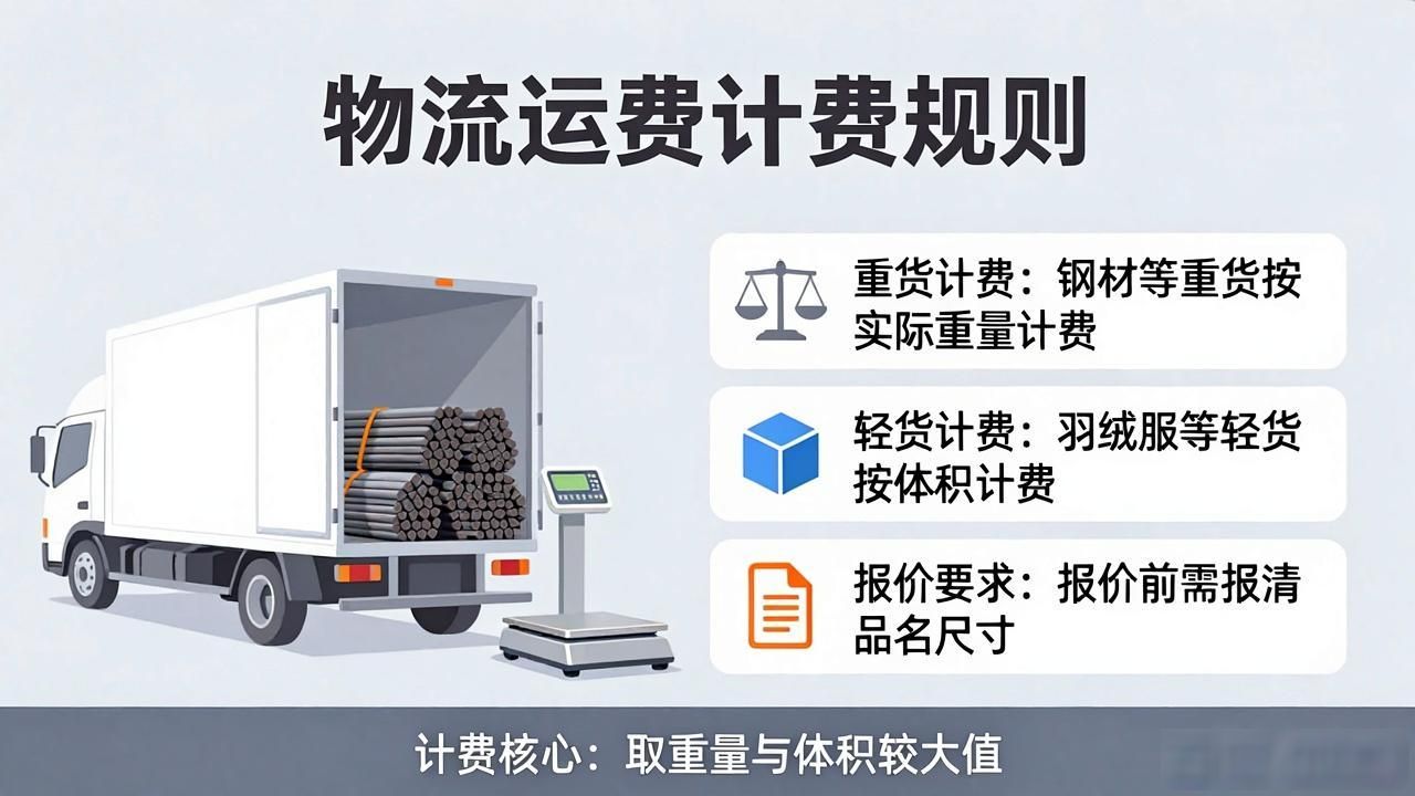 钢材运费多少钱一公里？重货按重量计费，轻货按体积算，报价前报清品名尺寸
