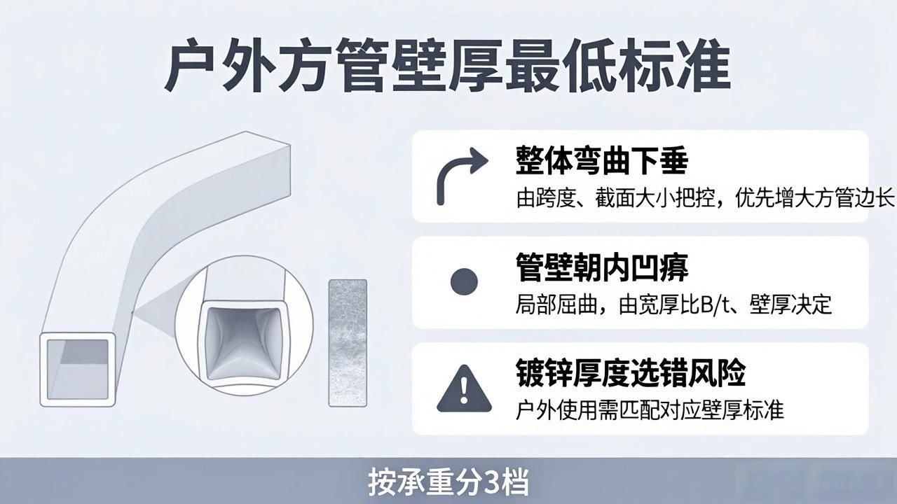 钢材镀锌厚度选错会出事？户外方管壁厚最低标准，按承重分3档