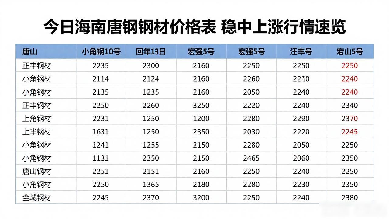今日海南唐钢钢材价格表 稳中上涨行情速览