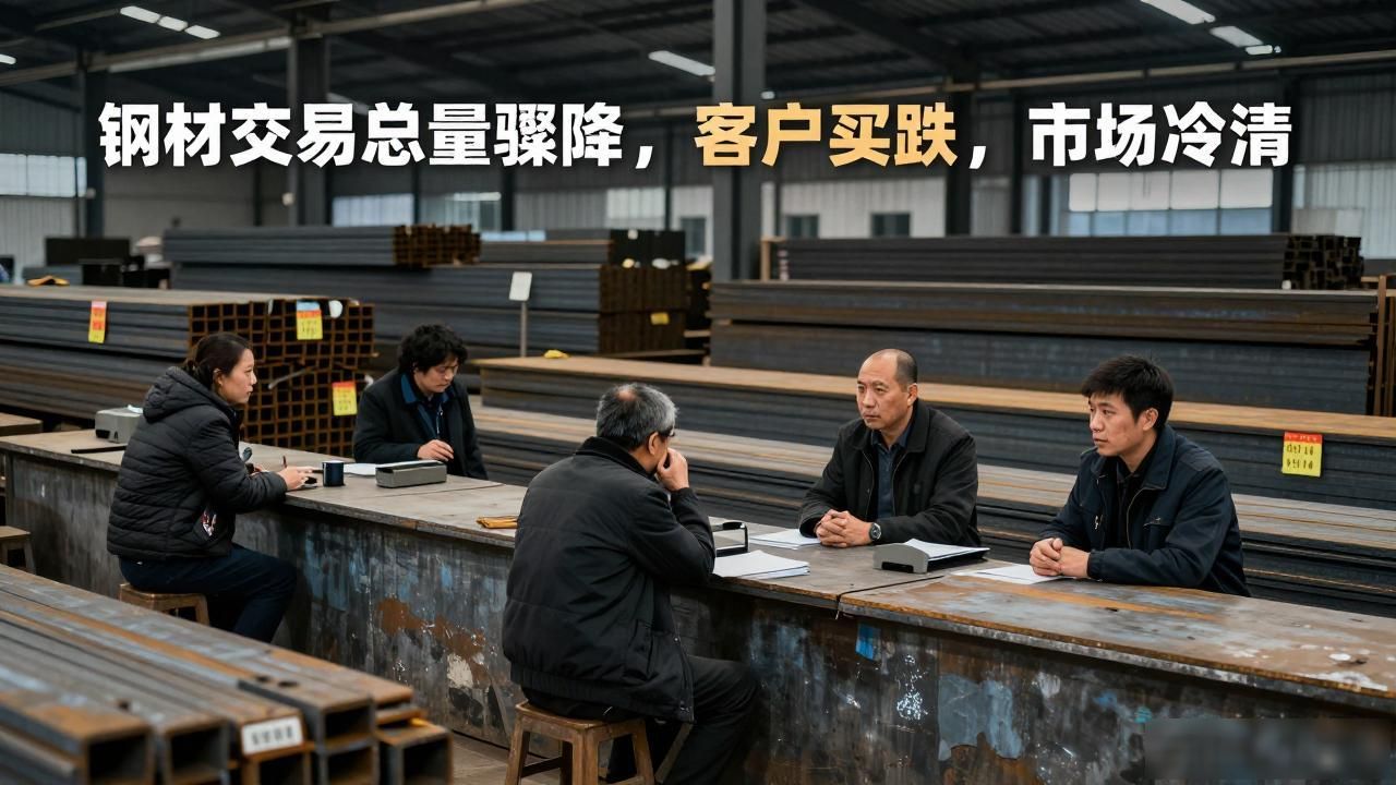 钢材交易总量骤降，客户观望不买跌，市场冷清